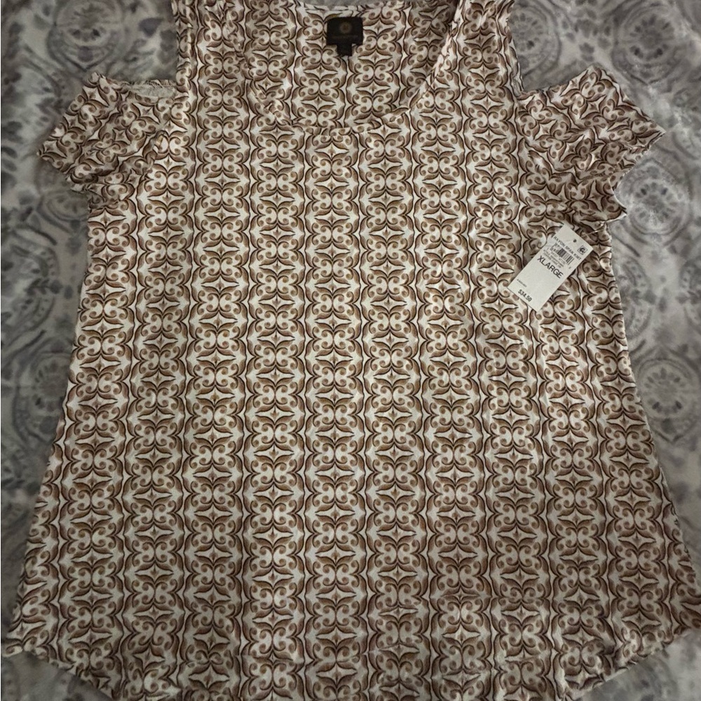 JM Collection Brown and White Patterned Blouse